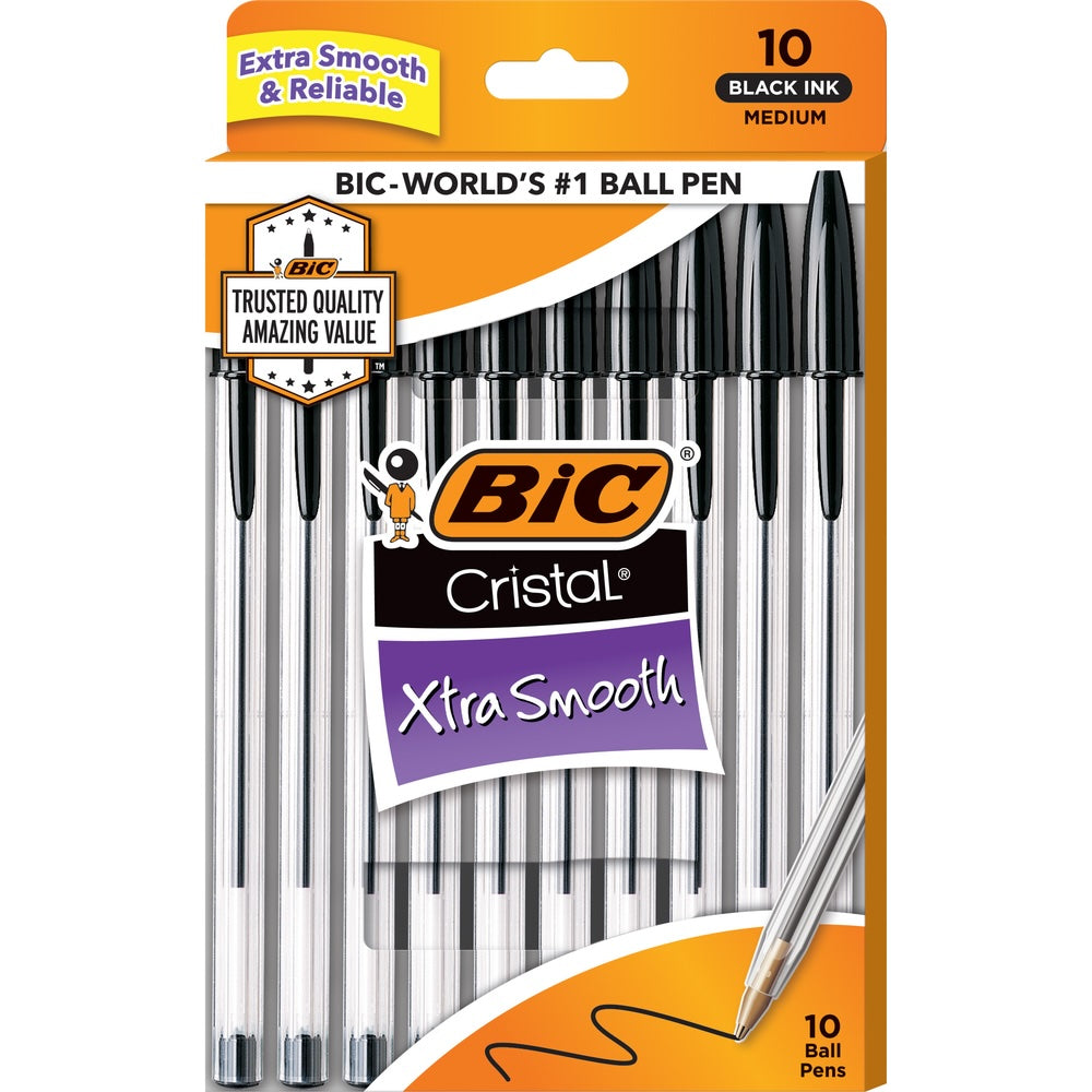 BIC Cristal Xtra Smooth Stic Ballpoint Pen - 10Pk Black