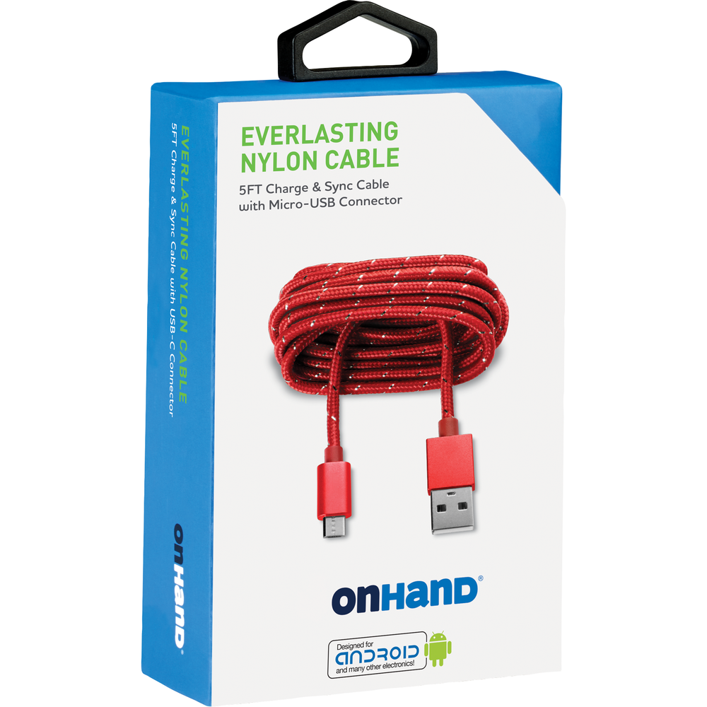 OnHand 5ft USB-A to Micro USB Cable Red