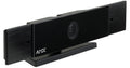 Black AMX smart security camera with a sleek rectangular design, featuring a central lens and a white AMX logo on the front, set against a plain white background.