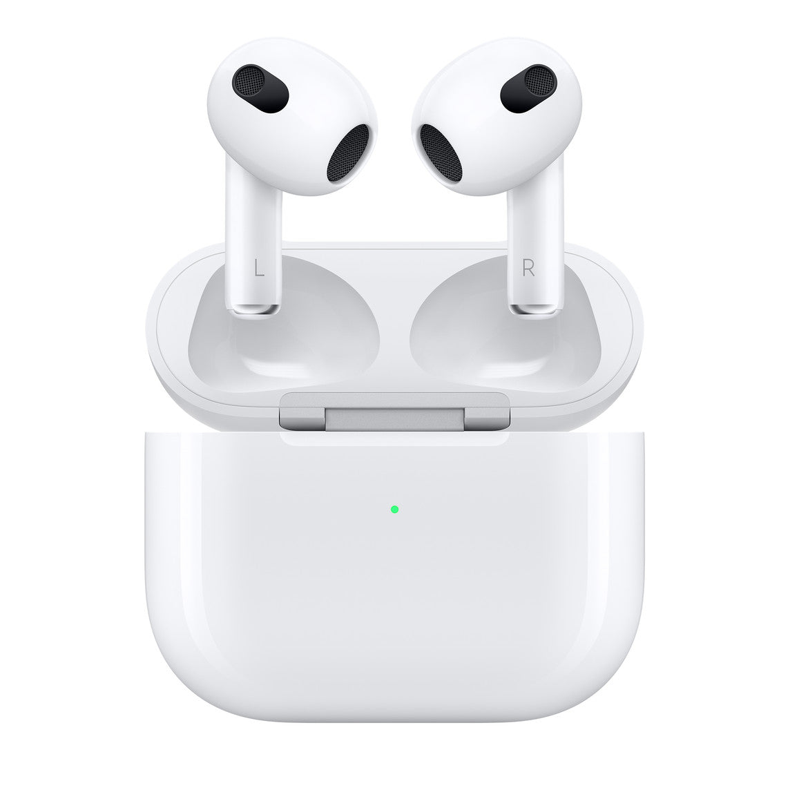 Apple AirPods 3 open on a white background