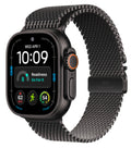 Apple Watch Ultra Black Titanium with titanium Milanese Loop on a white background