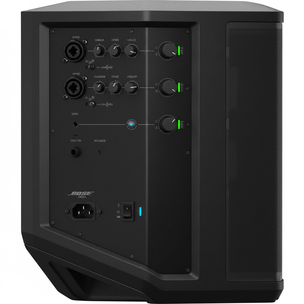 Rear of the Bose PA speaker showing all available ports