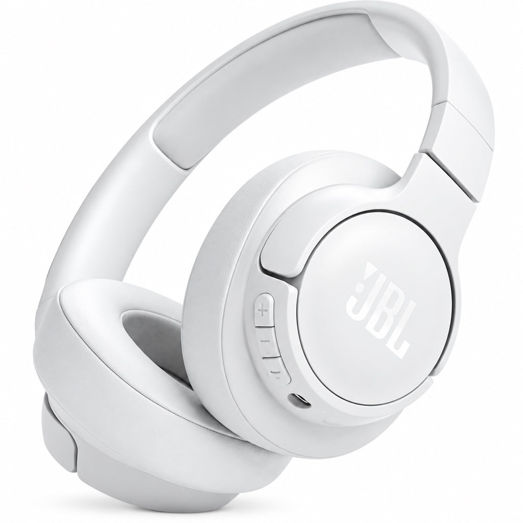 White JBL tune headphones on a white background