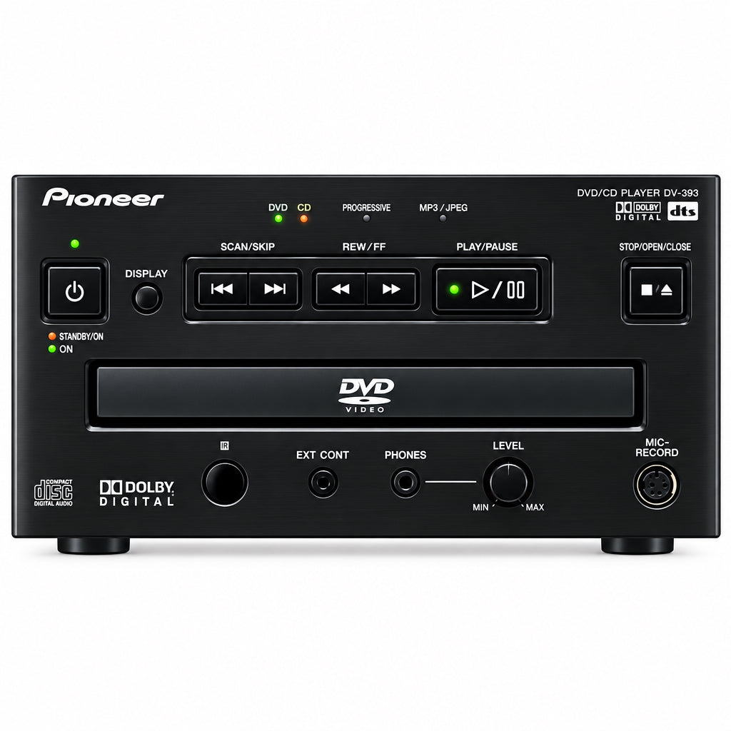 Pioneer DVD/CD player front view on white background