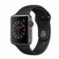 A black smartwatch with a rectangular black screen, dark metallic case, and a black sport band, shown on a plain white background.