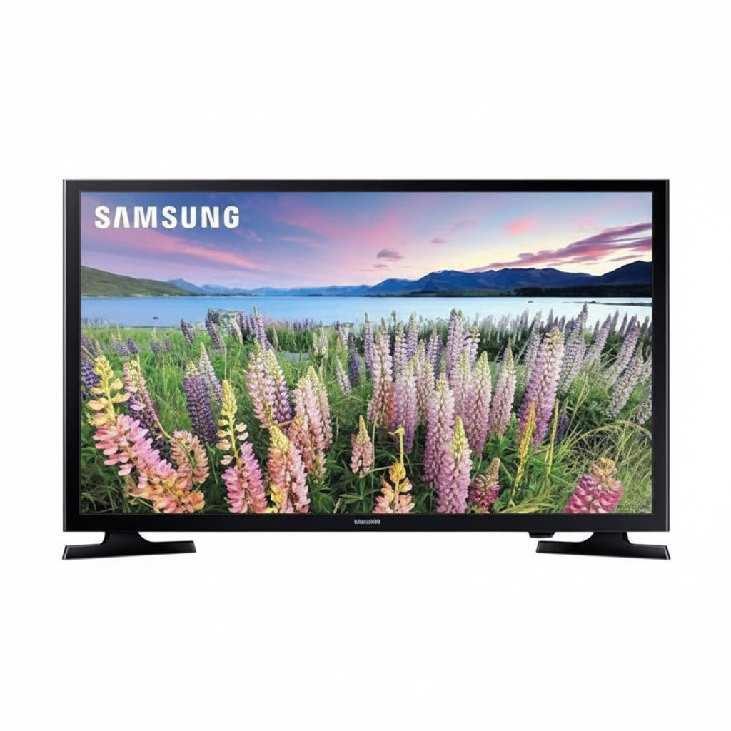 Samsung brand tv with image of a field on screen