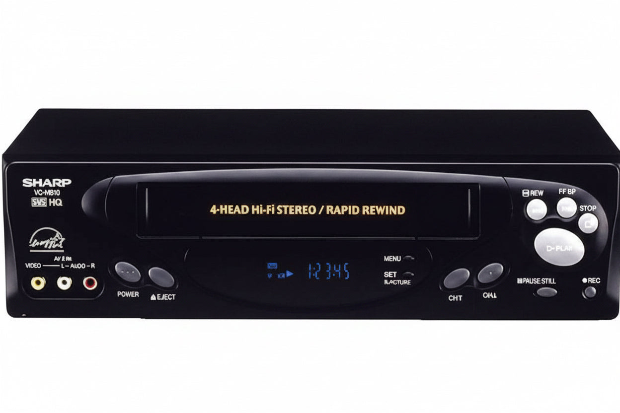 Front view of a Sharp VCR showing all buttons