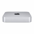 Apple Mac mini computer with a silver aluminum chassis and a black Apple logo on top, shown against a plain white background.