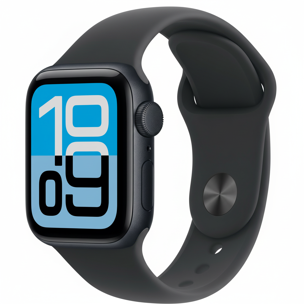Apple Watch SE 3 Midnight with navy band on a white background