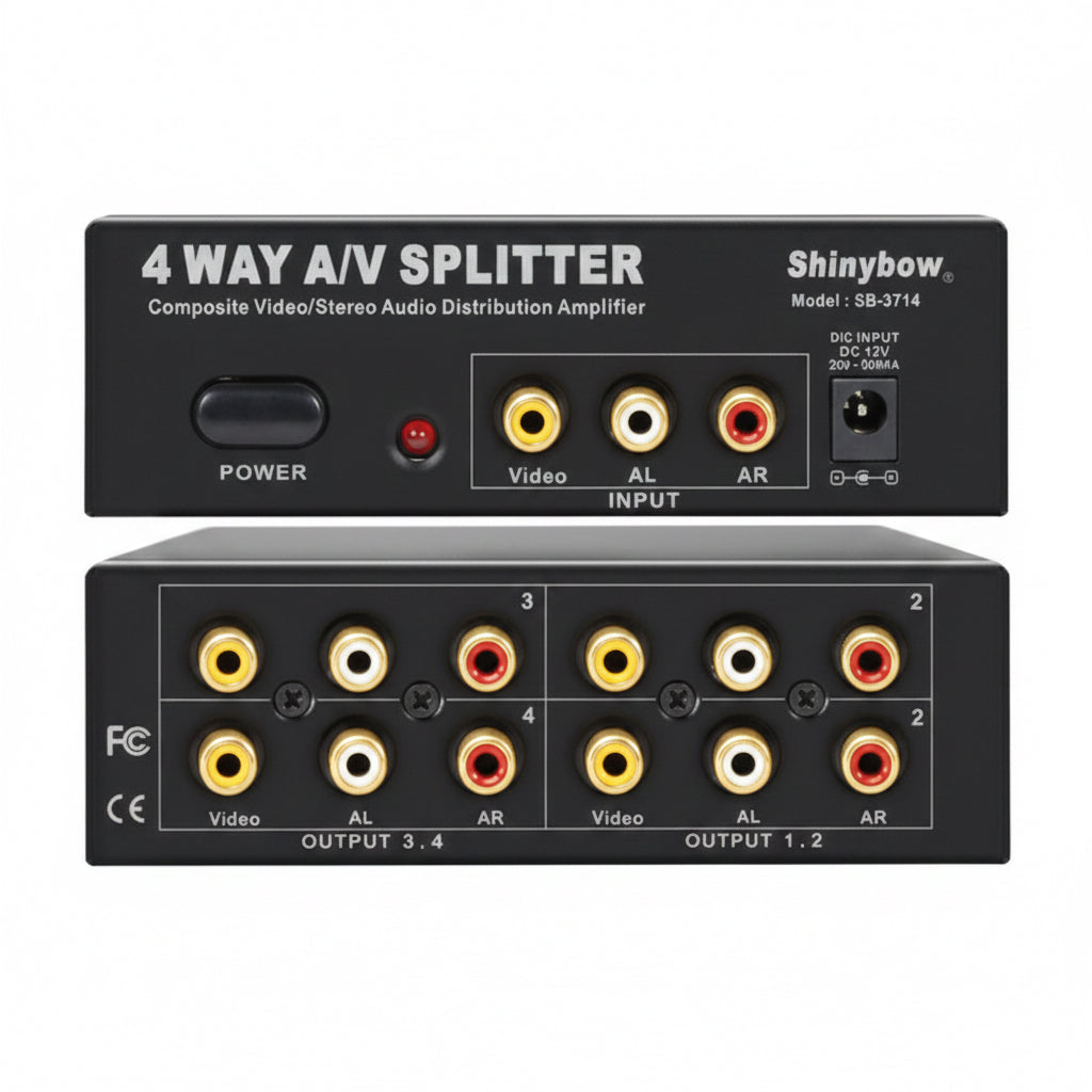 Shinybow SB-3714 4 Way A/V Splitter Distribution Amplifier